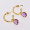 925 Sterling Silver Gold Plated  Amethyst Gemstone Hoop Earrings