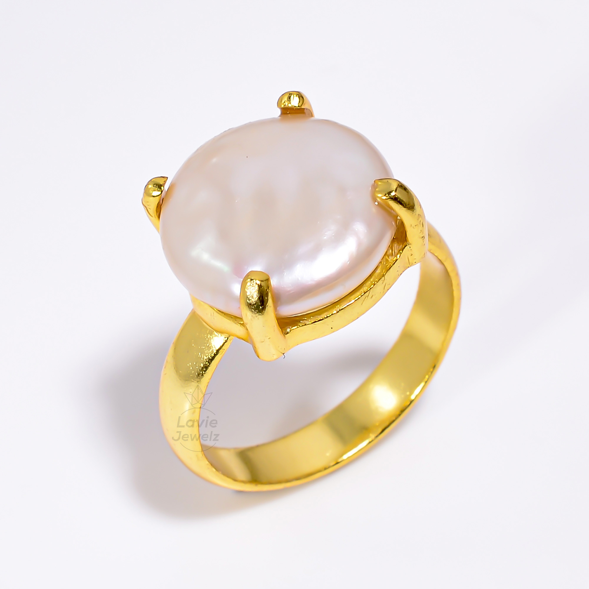 925 Sterling Silver Gold Plated Baroque Pearl Ring