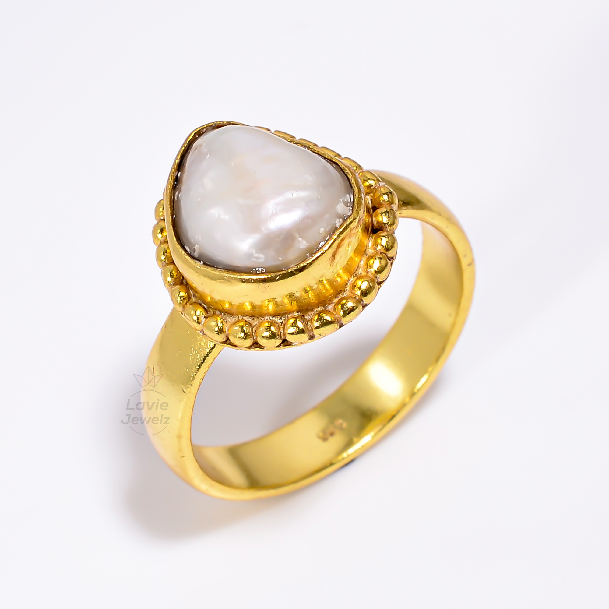 925 Sterling Silver Gold Plated Baroque Pearl Ring