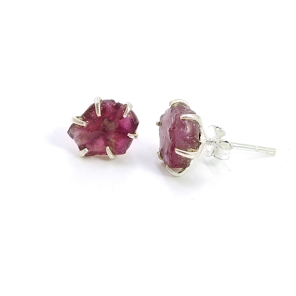 Image of Raw Ruby Gemstone 925 Sterling Silver Stud Earrings