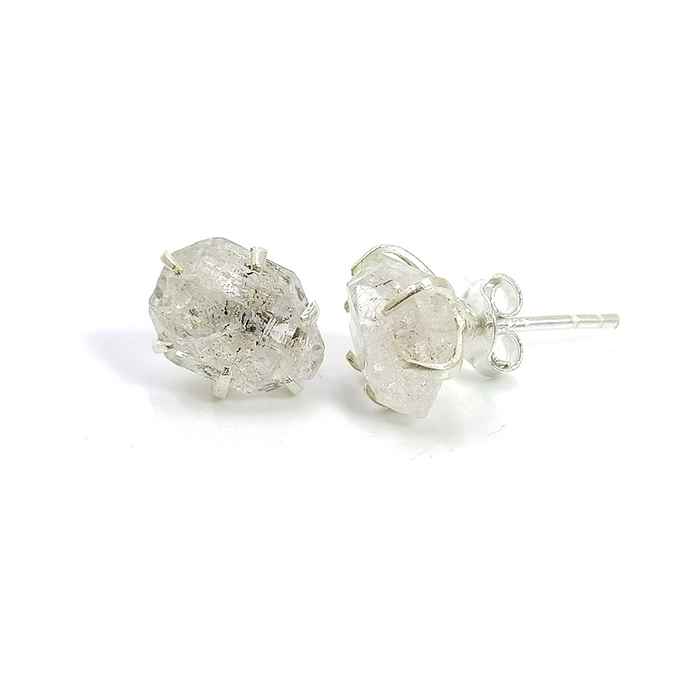 Image of Herkimer Diamond Raw Gemstone 925 Sterling Silver Prong Stud Earrings
