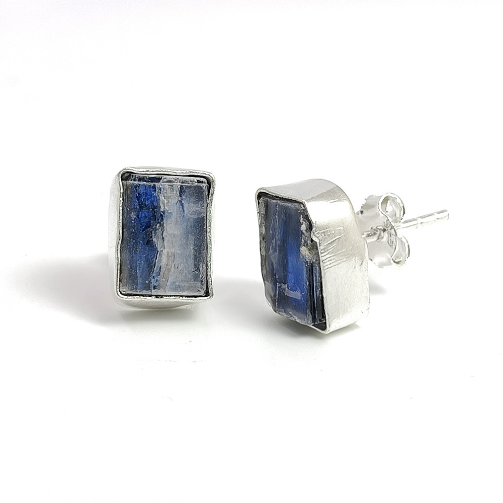 Raw Blue Kyanite Gemstone 925 Sterling Silver Stud Earrings