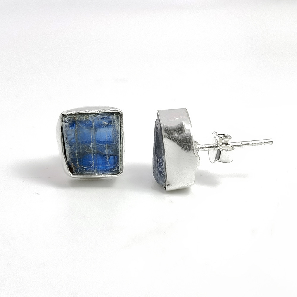 Raw Blue Kyanite Gemstone 925 Sterling Silver Stud Earrings