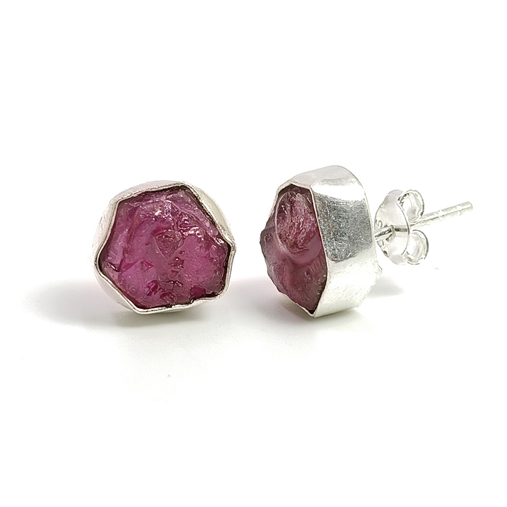 Ruby Raw Gemstone 925 Sterling Silver Stud Earrings