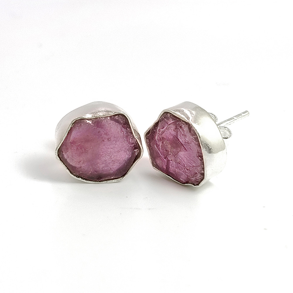 Ruby Raw Gemstone 925 Sterling Silver Stud Earrings