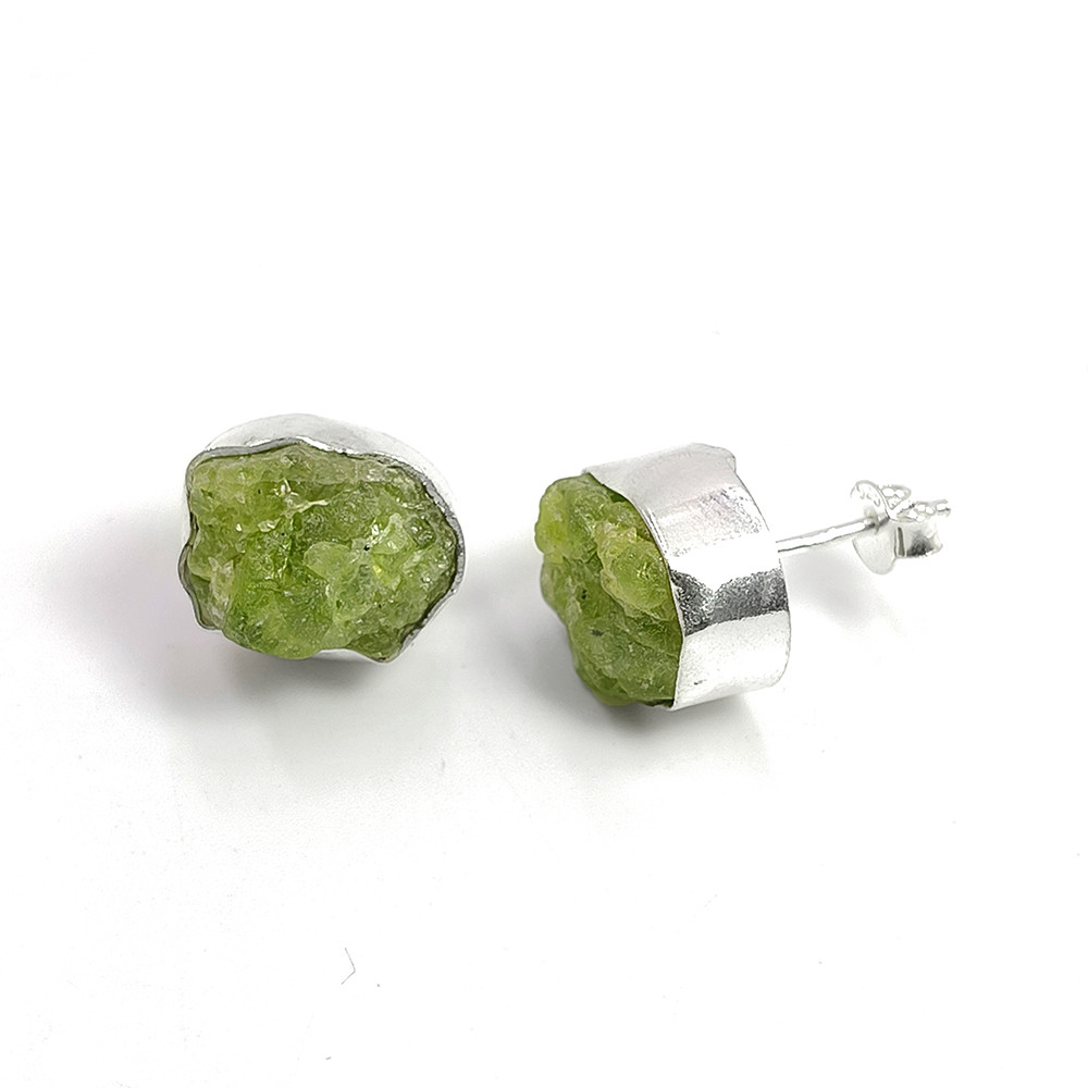 Image of Raw Peridot Gemstone 925 Sterling Silver Stud Earrings