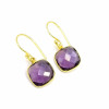 18K Gold Plated Drop Earrings Amethyst Cushion Cut Gemstone