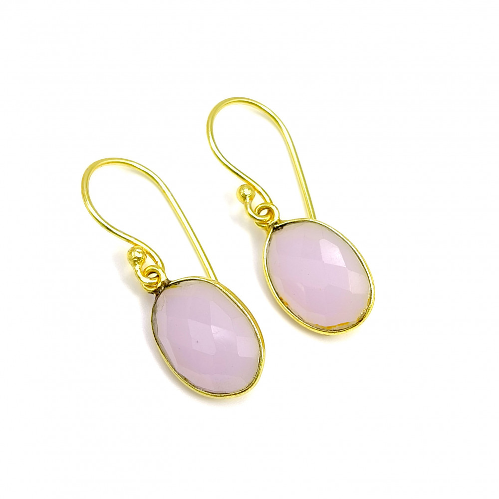 Image of 18K Gold Plated Drop Earrings Natural Rose Quartz Oval Cut Gemstone