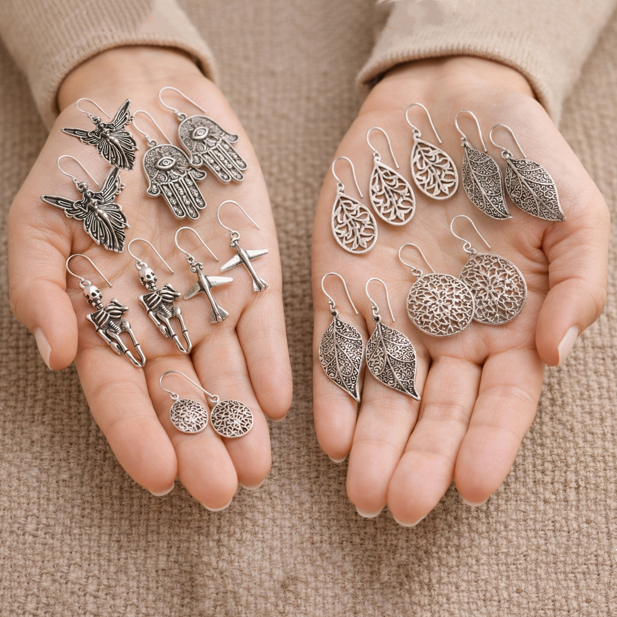 Mix Assorted Designs Oxidized Earrings - 925 Silver Plated Mixed Sizes