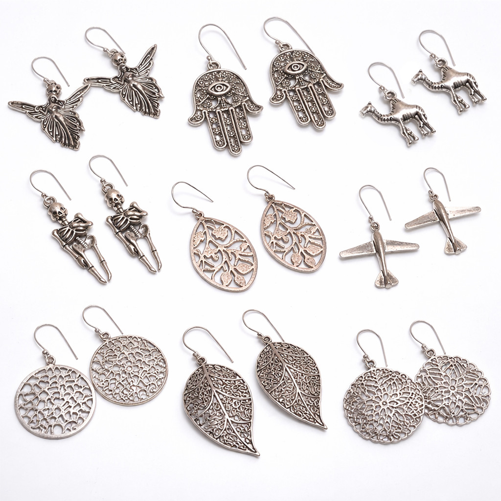 Mix Assorted Designs Oxidized Earrings - 925 Silver Plated Mixed Sizes