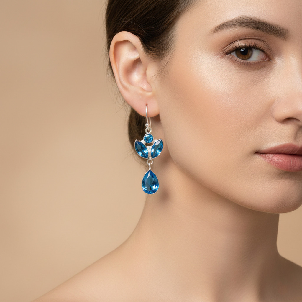 Mix Assorted Designs Gemstone Crystal Earrings - 925 Silver Plated Mixed Sizes