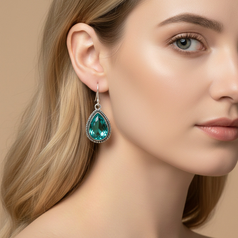 Mix Assorted Designs Gemstone Crystal Earrings - 925 Silver Plated Mixed Sizes