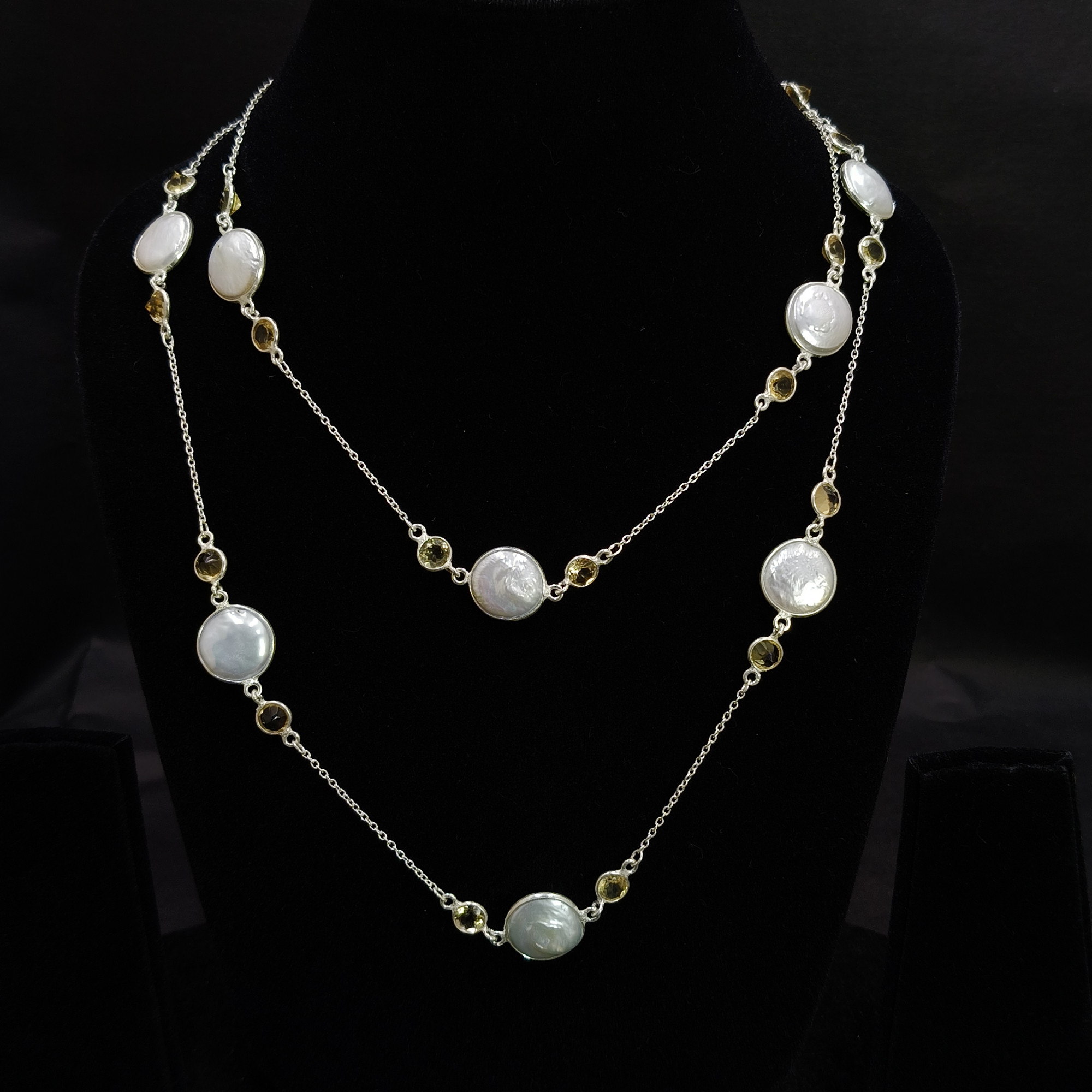 Baroque Pearl Round Cut Gemstone 925 Sterling Silver Necklace