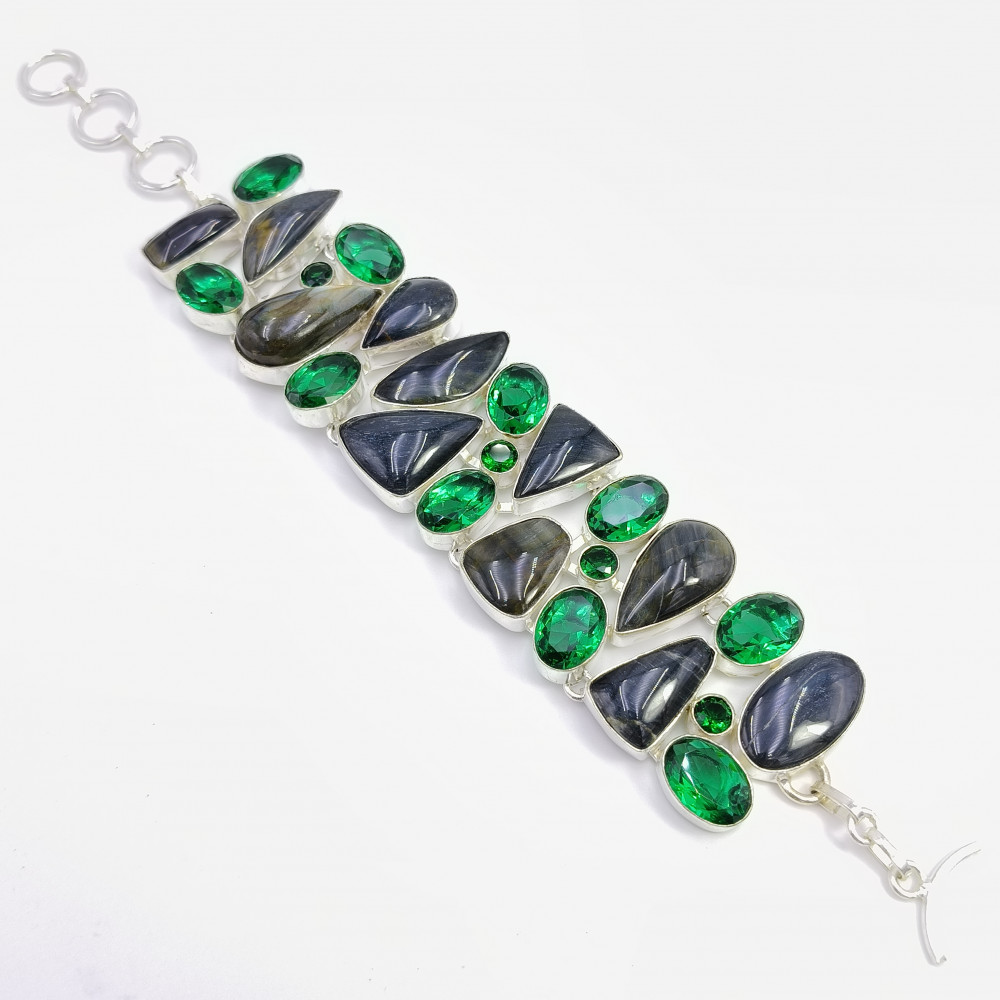 Image of 925 Sterling Silver Plated Bracelet Chrome Quartz Pietersite Gemstone Fashion Bracelet
