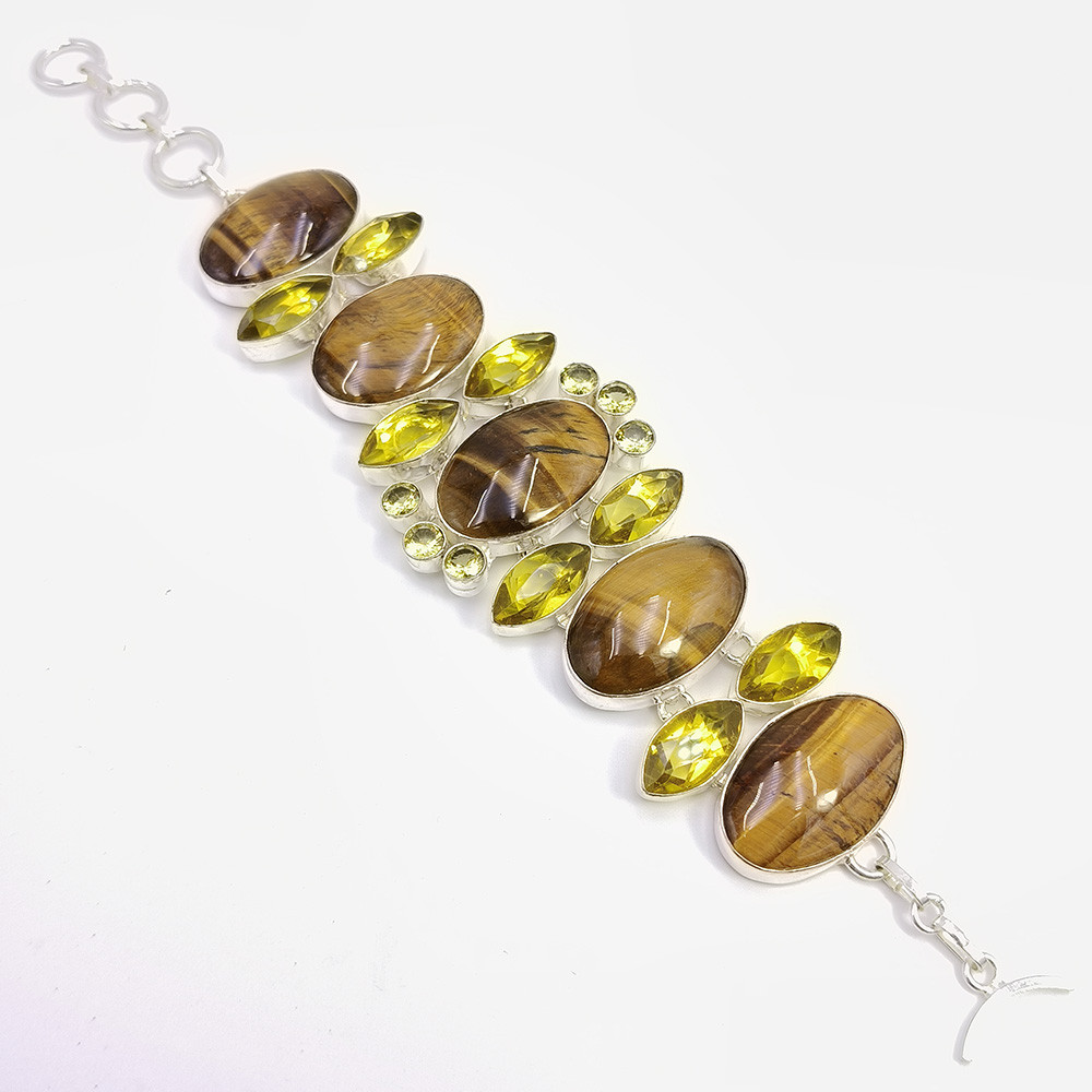 Image of 925 Sterling Silver Plated Bracelet Tiger Eye Lemon Quartz Gemstone Fashion Bracelet