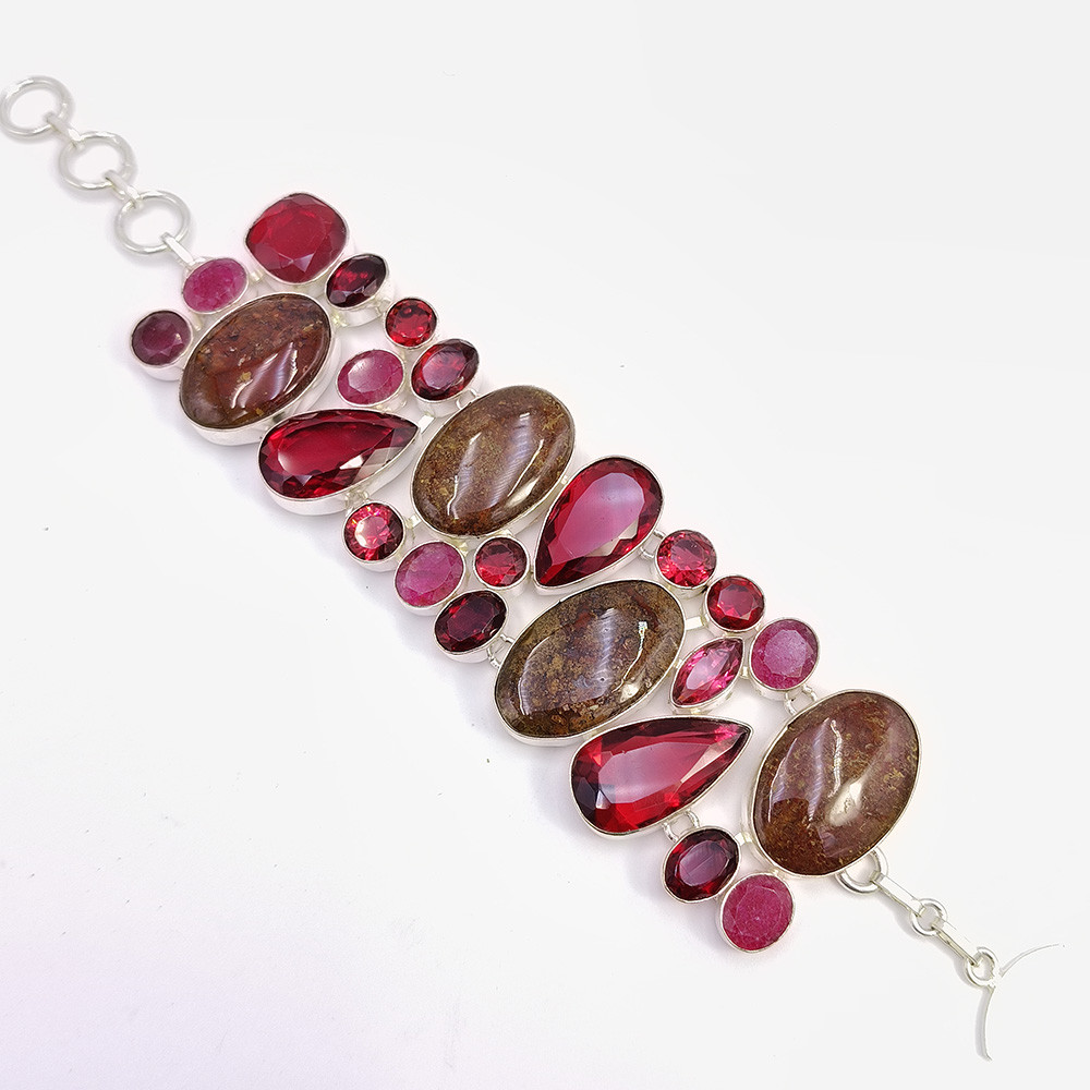 Image of 925 Sterling Silver Plated Bracelet Plum Agate Ruby Gemstone Fashion Bracelet