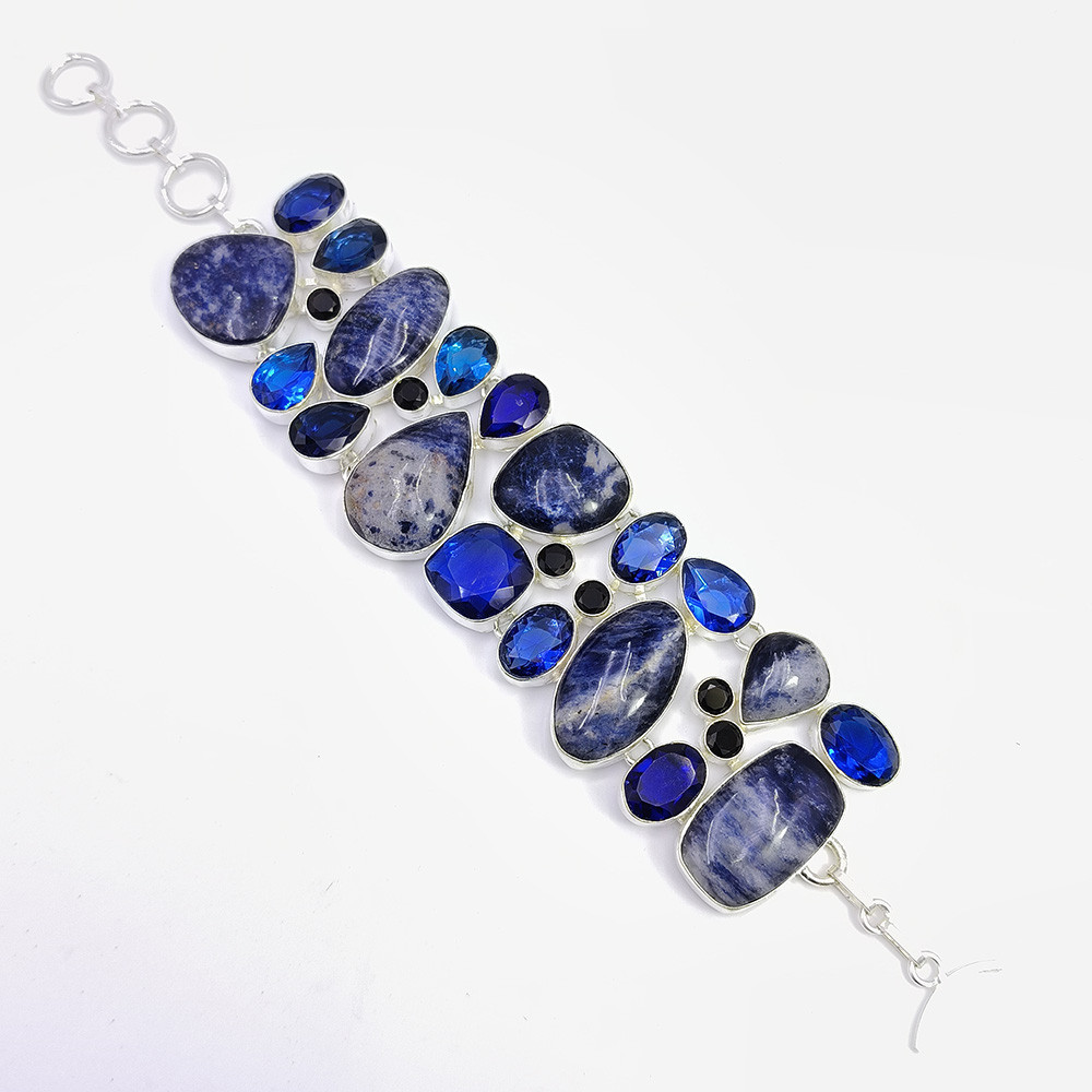 Image of 925 Sterling Silver Plated Bracelet Sodalite Blue Sapphire Gemstone Fashion Bracelet