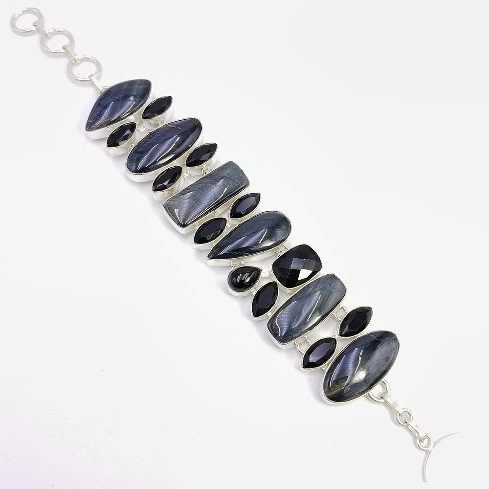925 Sterling Silver Plated Bracelet Pietersite Black Onyx Gemstone Fashion Bracelet