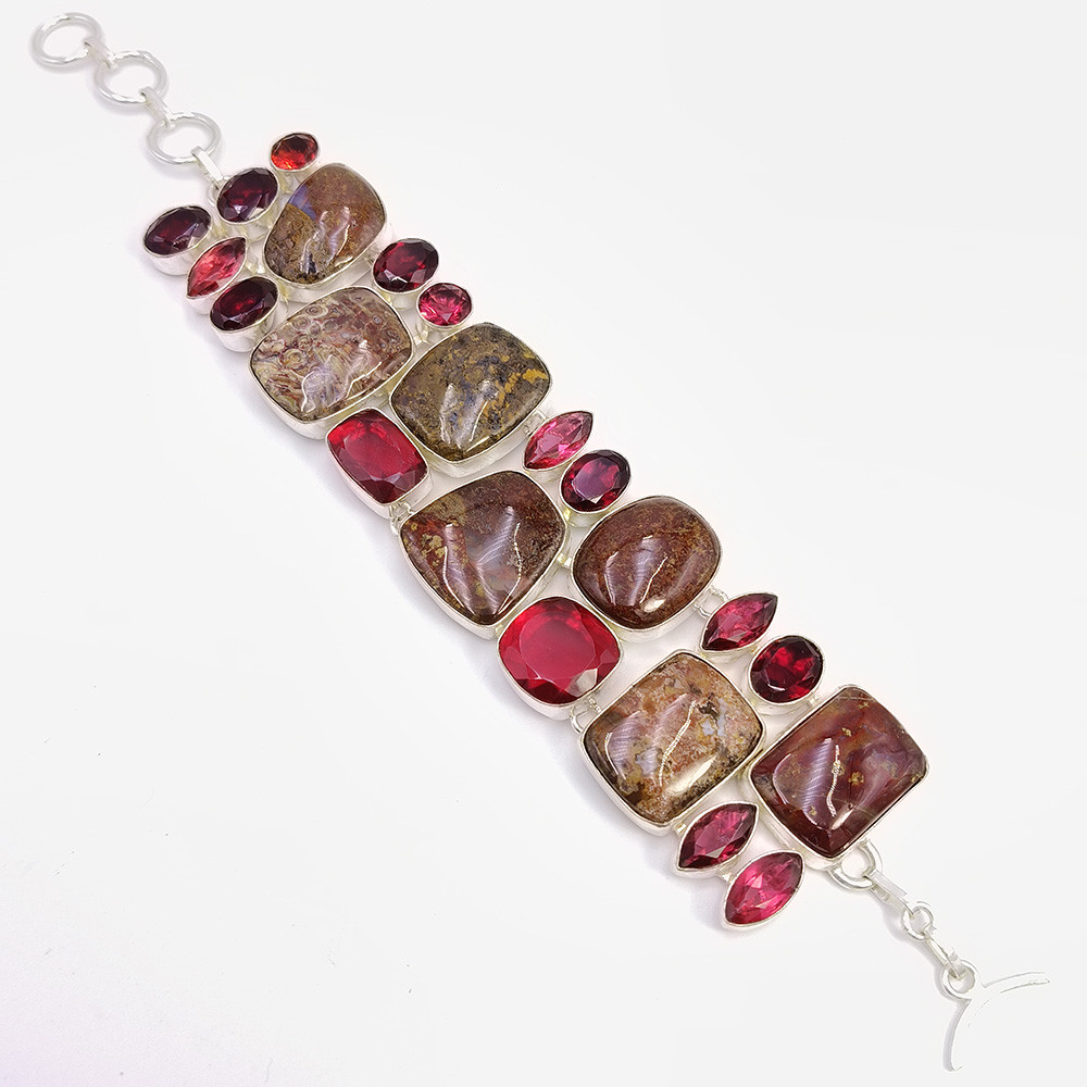 925 Sterling Silver Plataed Plum Agate Garnet Gemstone Fashion Bracelet