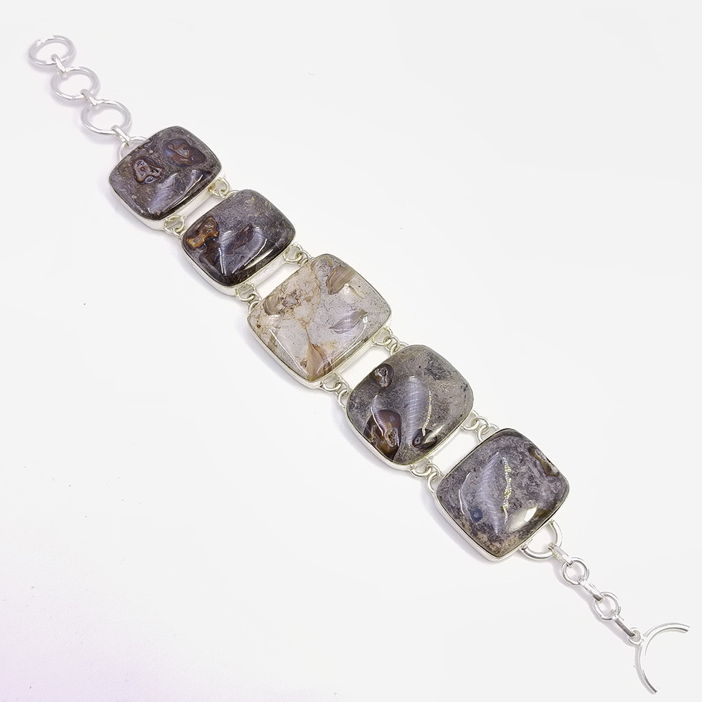 Image of 925 Sterling Silver Plataed Coffee Jasper Gemstone Fashion Bracelet