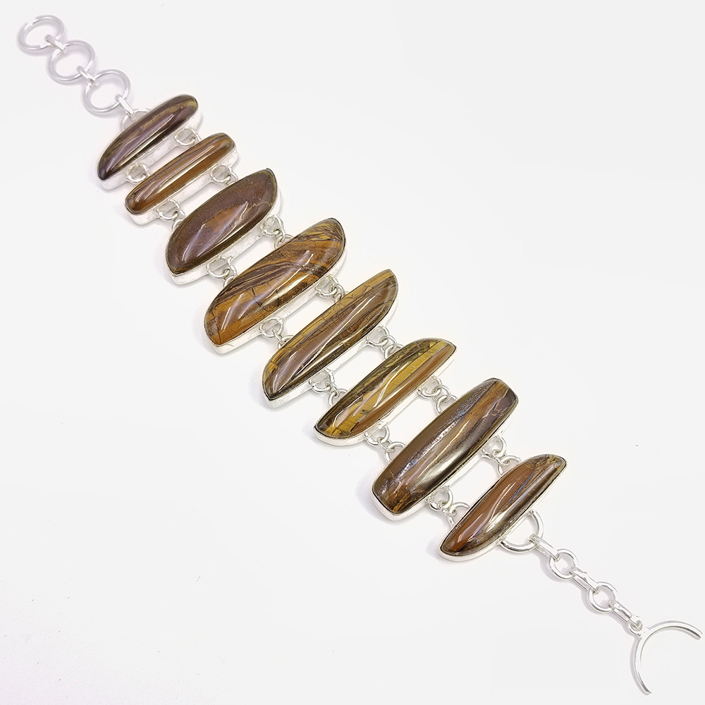 Image of 925 Sterling Silver Plataed Tiger Eye Gemstone Fashion Bracelet