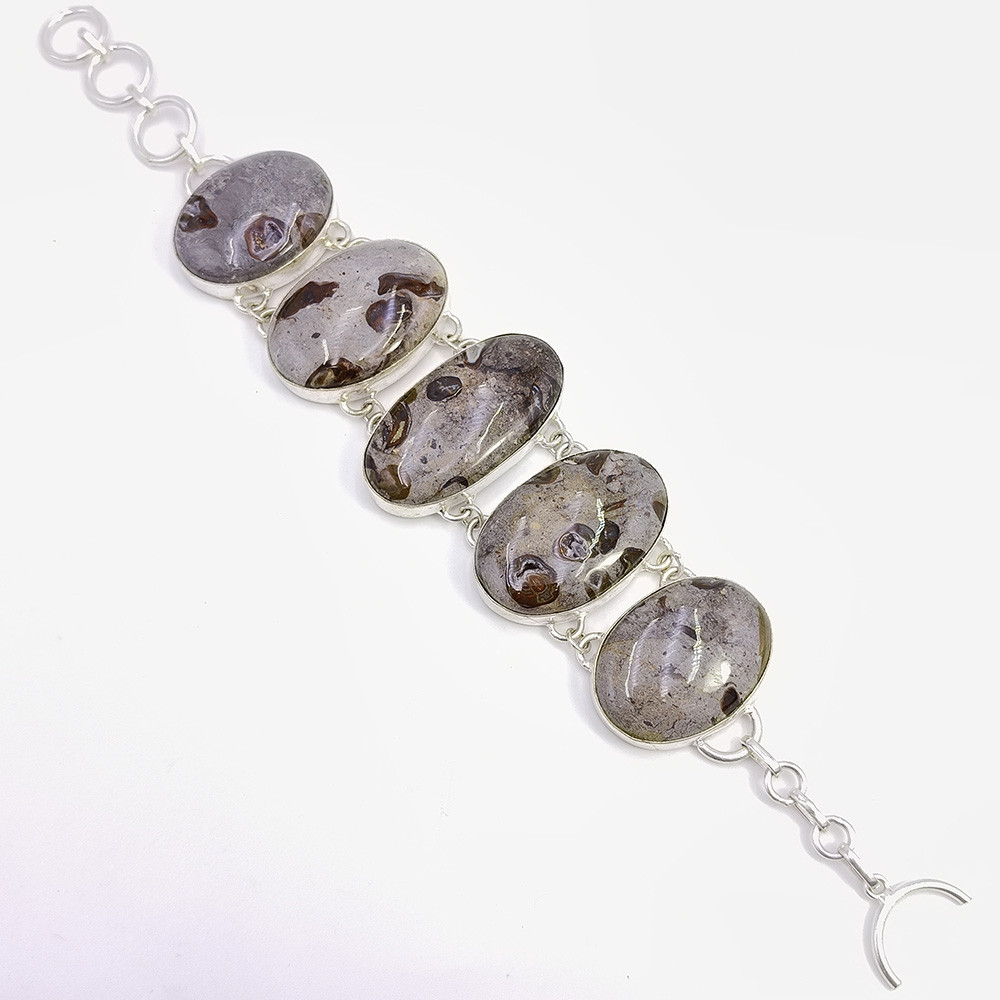 Image of 925 Sterling Silver Plataed Coffee Jasper Gemstone Fashion Bracelet