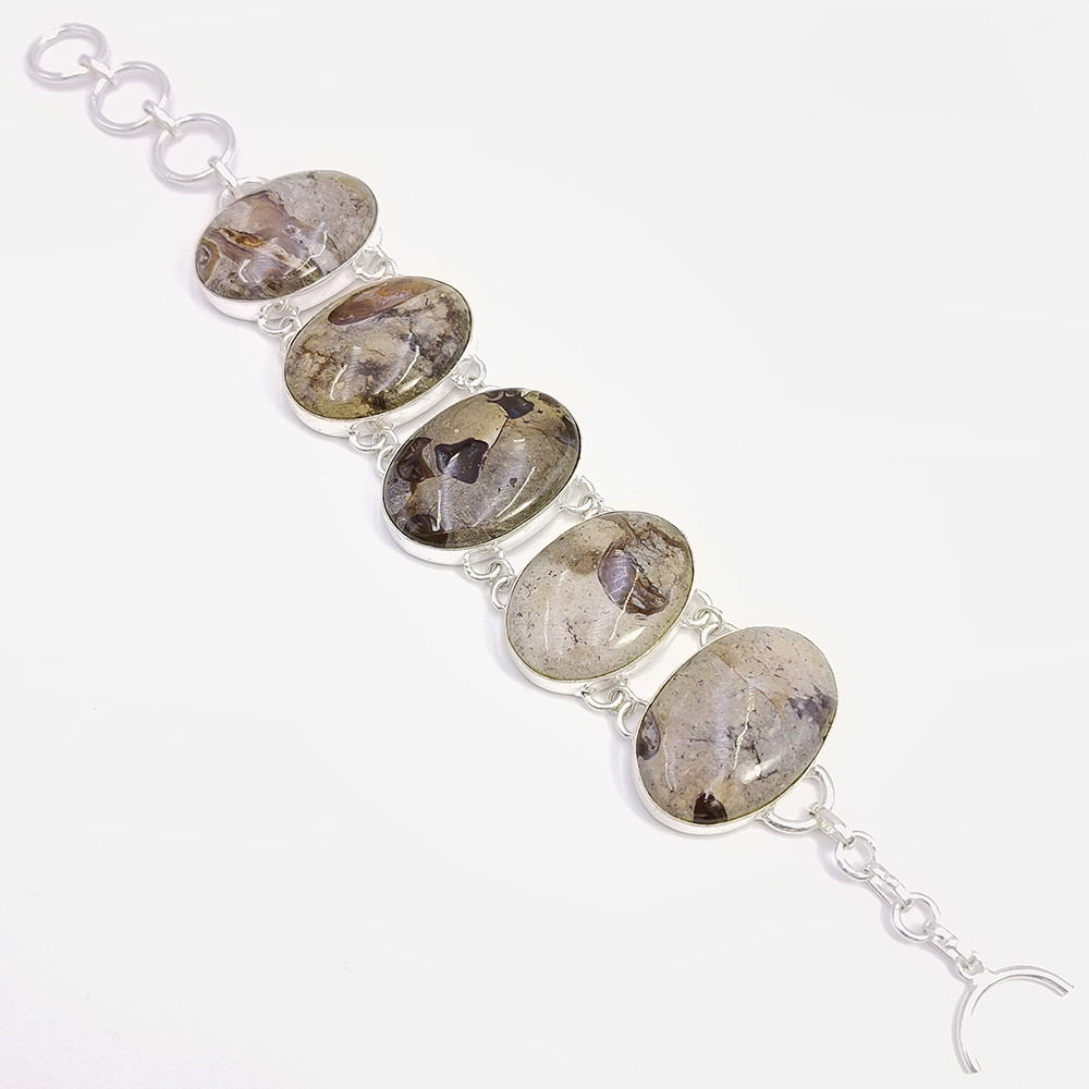 Image of 925 Sterling Silver Plataed Coffee Jasper Gemstone Fashion Bracelet