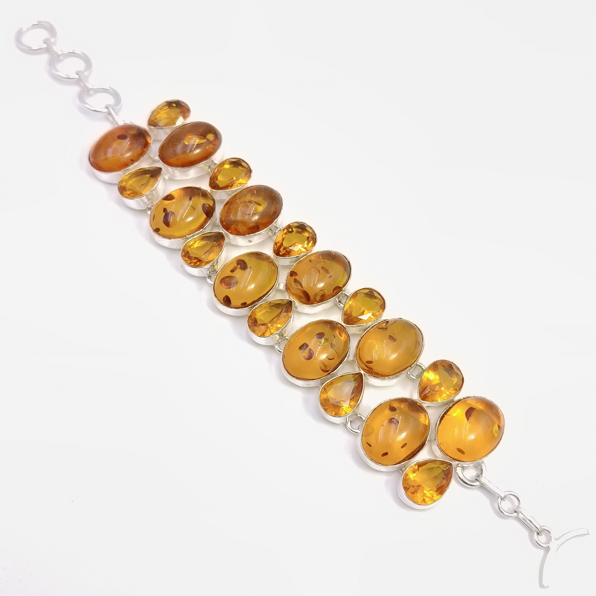925 Sterling Silver Plataed Amber Gemstone Fashion Bracelet