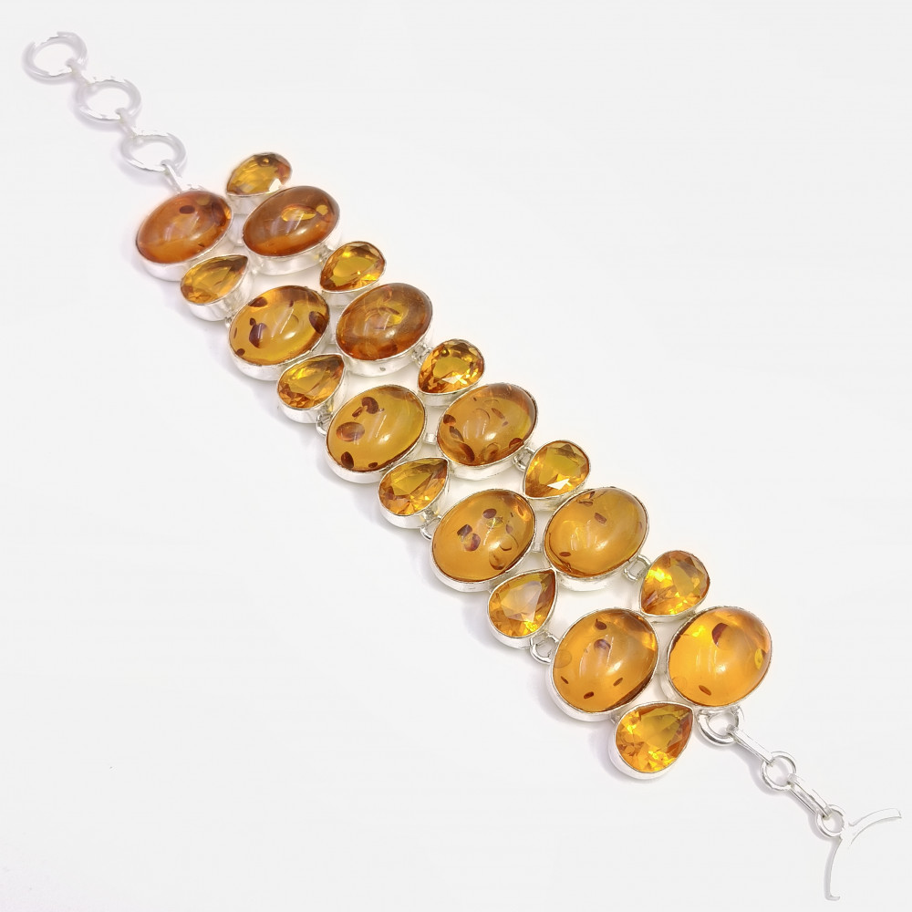 Image of 925 Sterling Silver Plataed Amber Gemstone Fashion Bracelet