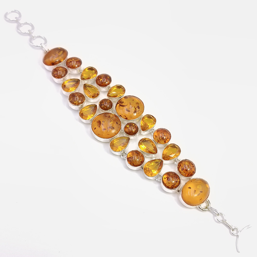 925 Sterling Silver Plataed Amber Gemstone Fashion Bracelet