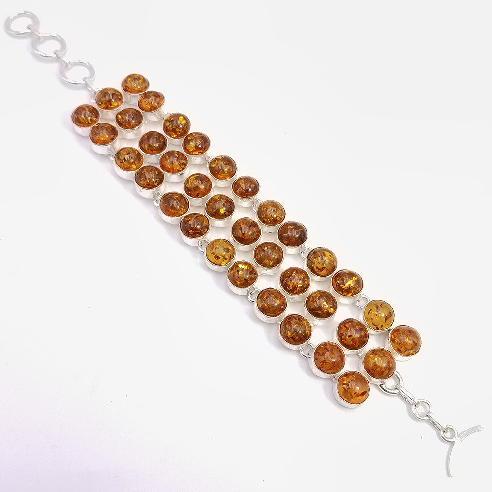 925 Sterling Silver Plataed Amber Gemstone Fashion Bracelet