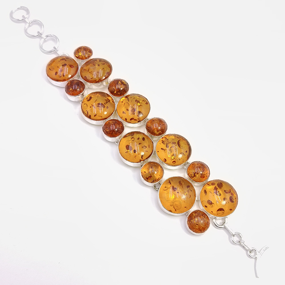 Image of 925 Sterling Silver Plataed Amber Gemstone Fashion Bracelet