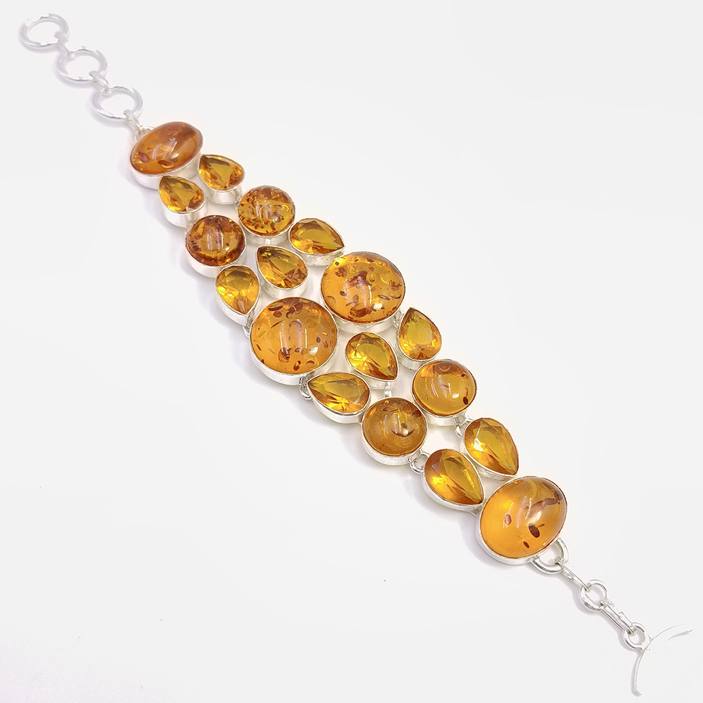 925 Sterling Silver Plataed Amber Gemstone Fashion Bracelet