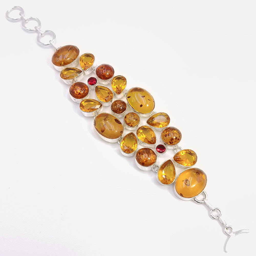 Image of 925 Sterling Silver Plataed Amber Gemstone Fashion Bracelet