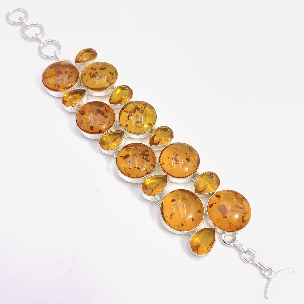 Image of 925 Sterling Silver Plataed Amber Gemstone Fashion Bracelet