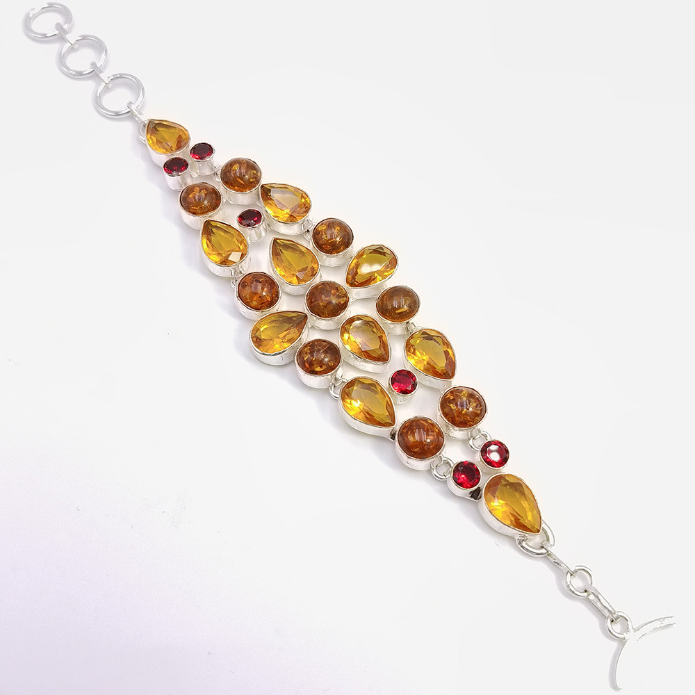 925 Sterling Silver Plataed Amber Gemstone Fashion Bracelet