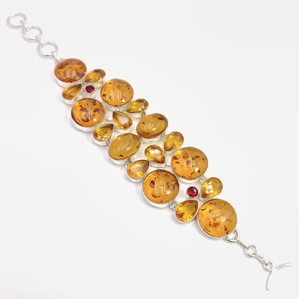 Image of 925 Sterling Silver Plataed Amber Gemstone Fashion Bracelet