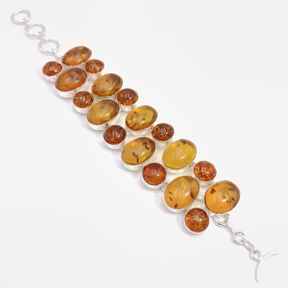 925 Sterling Silver Plataed Amber Gemstone Fashion Bracelet