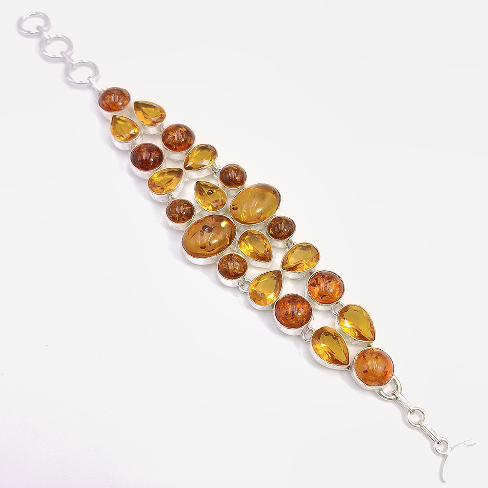 Image of 925 Sterling Silver Plataed Amber Gemstone Fashion Bracelet