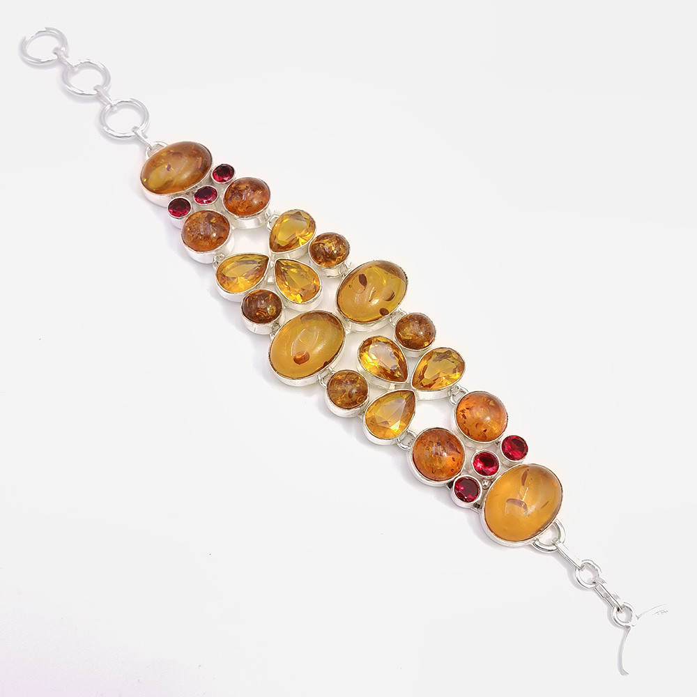 Image of 925 Sterling Silver Plataed Amber Gemstone Fashion Bracelet