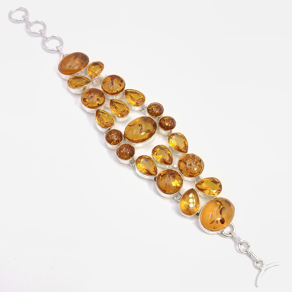 925 Sterling Silver Plataed Amber Gemstone Fashion Bracelet