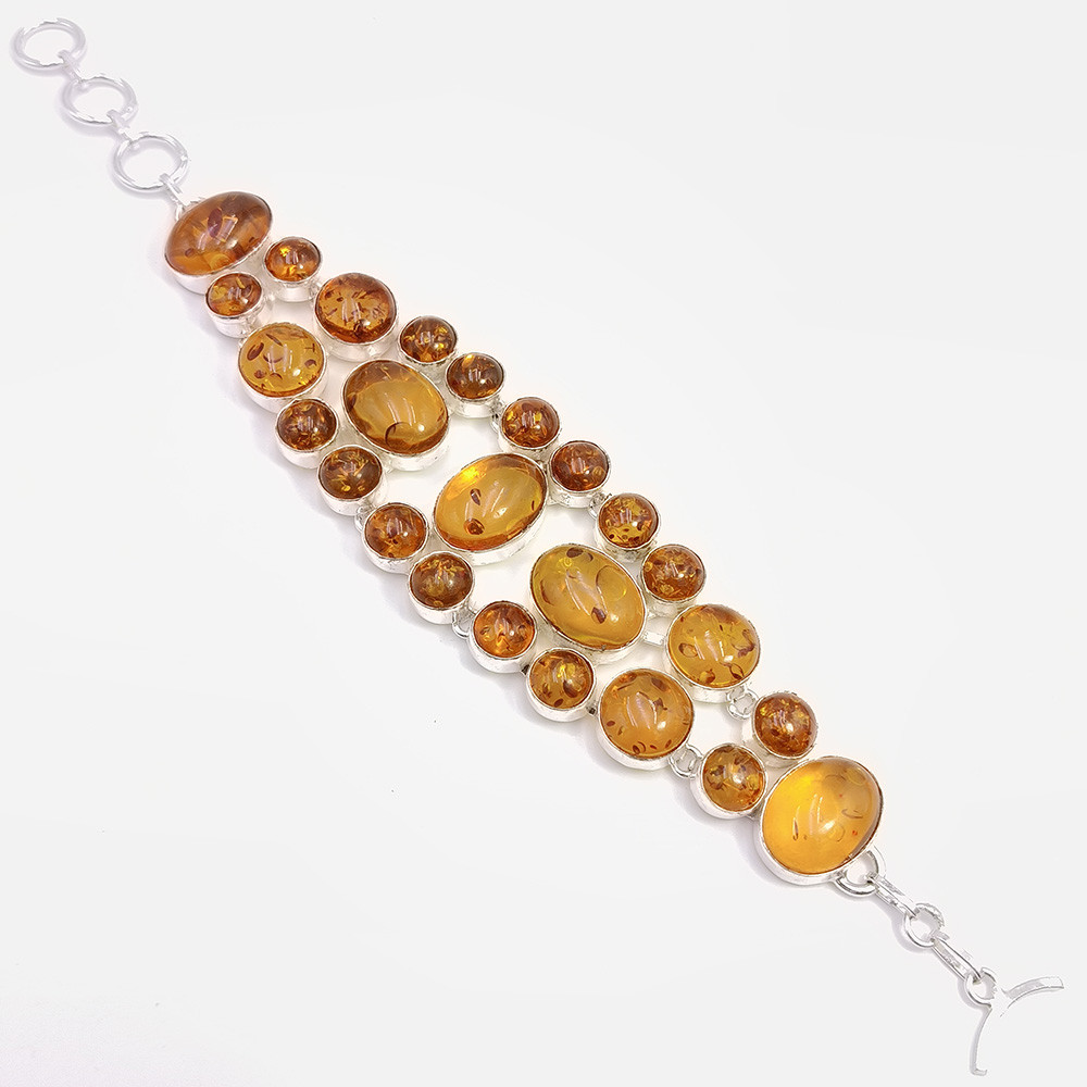 925 Sterling Silver Plataed Amber Gemstone Fashion Bracelet