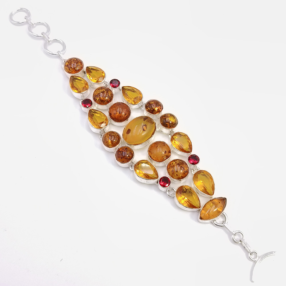 925 Sterling Silver Plataed Amber Gemstone Fashion Bracelet