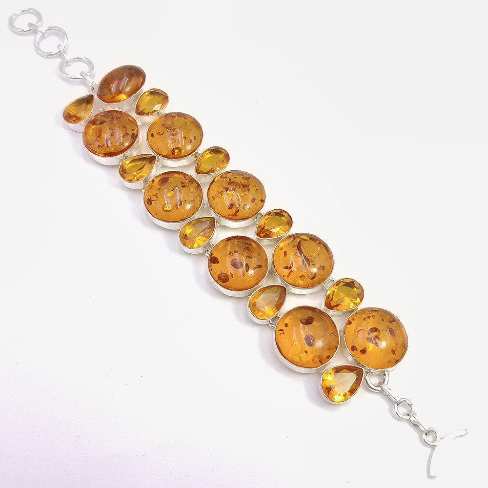 Image of 925 Sterling Silver Plataed Amber Gemstone Fashion Bracelet