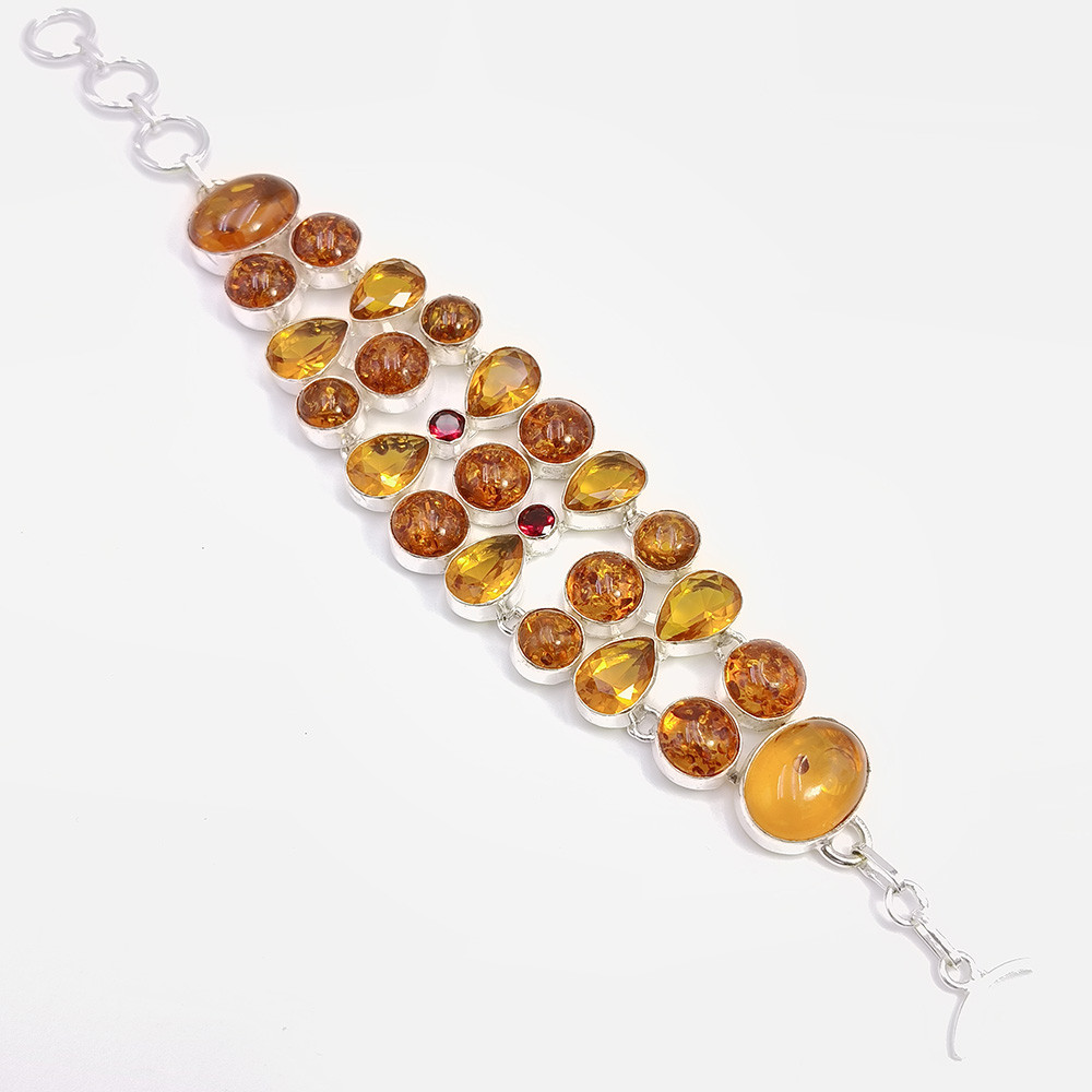 925 Sterling Silver Plataed Amber Gemstone Fashion Bracelet