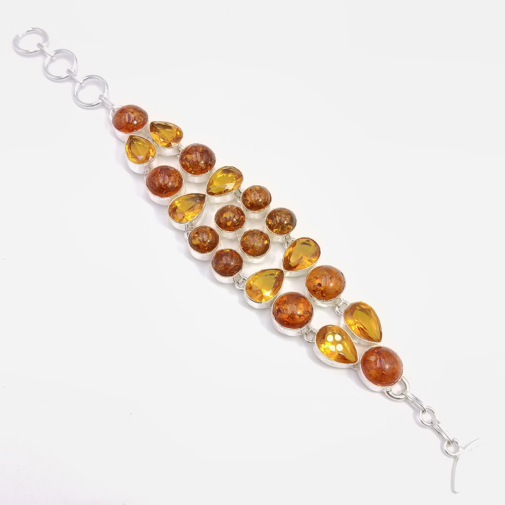 Image of 925 Sterling Silver Plataed Amber Gemstone Fashion Bracelet
