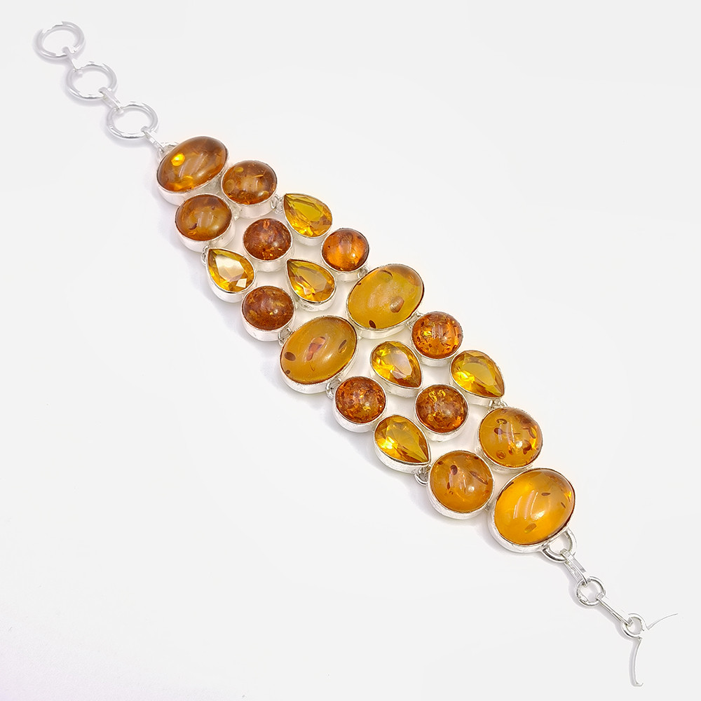 925 Sterling Silver Plataed Amber Gemstone Fashion Bracelet