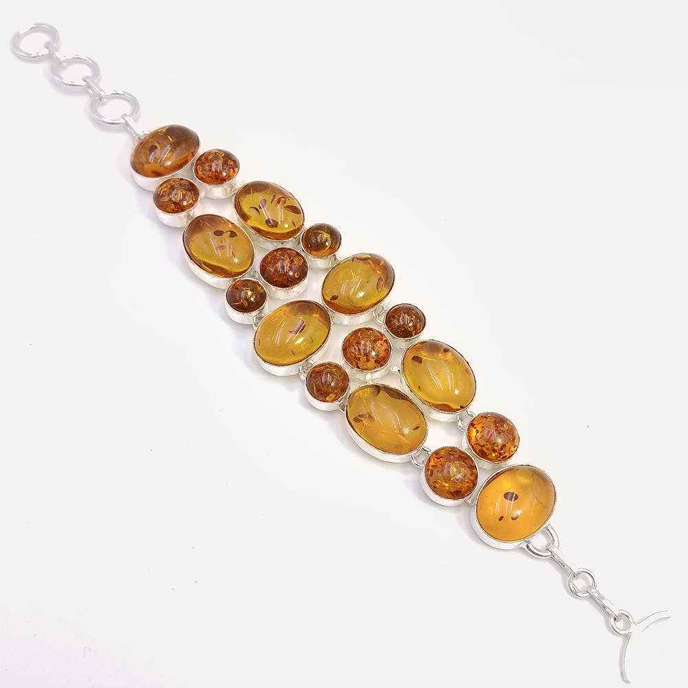 Image of 925 Sterling Silver Plataed Amber Gemstone Fashion Bracelet