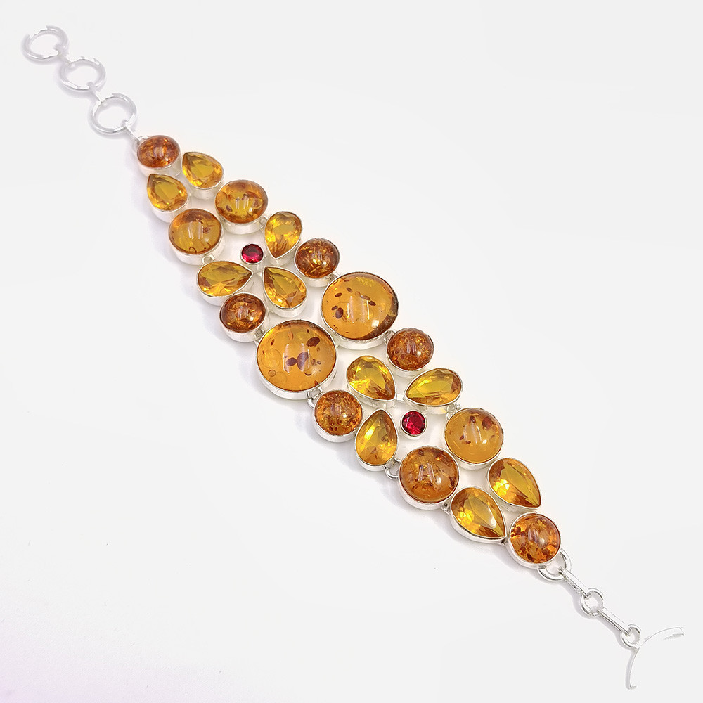 925 Sterling Silver Plataed Amber Gemstone Fashion Bracelet