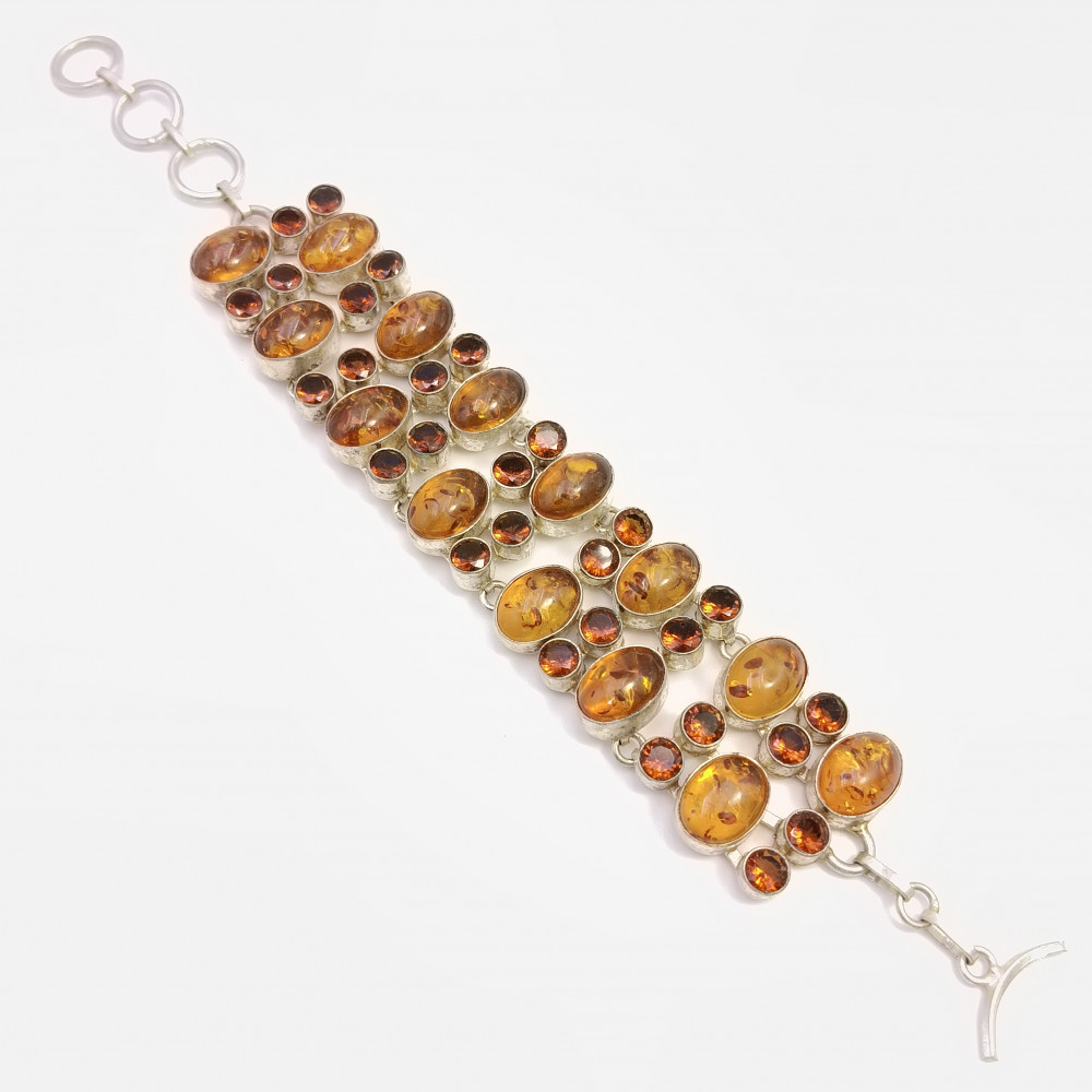 Image of 925 Sterling Silver Plataed Amber Gemstone Fashion Bracelet